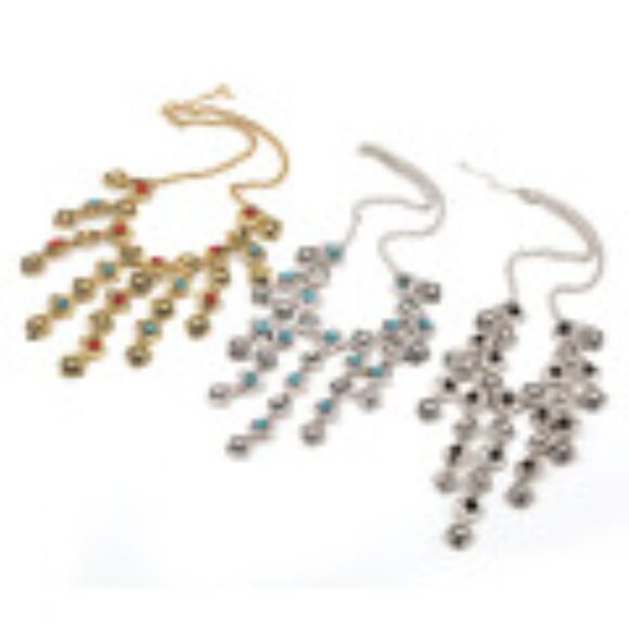 #016 Fashion Vintage Carved Gemstone Tassel Alloy Exaggerated Necklace - Picture 1 of 2